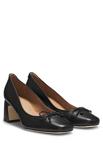 Dodaci BOSS Nappa Leather Heeled Pumps with Bow Detail Crna | 50539005