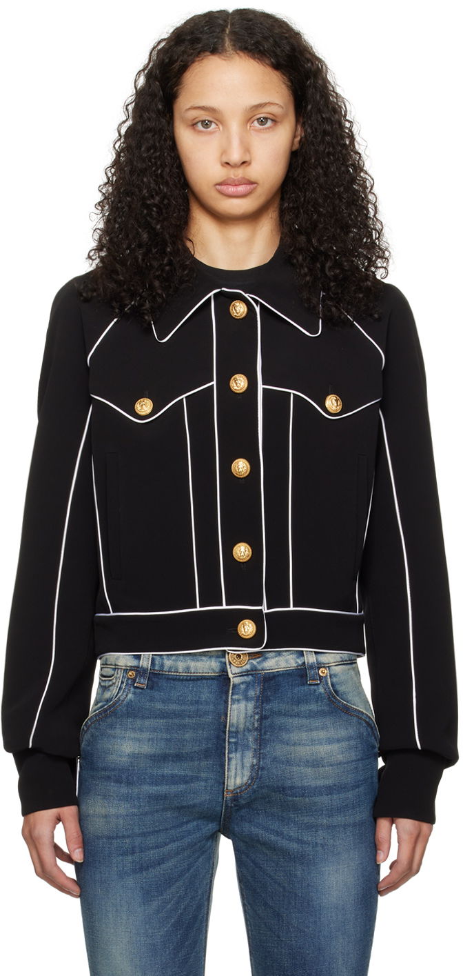 Jakna Balmain Piping Jacket Crna | CF1TC120VB00