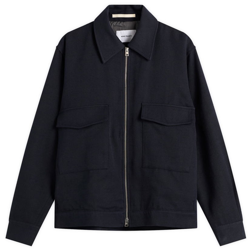 Jakna NORSE PROJECTS Aksel Cavalry Cotton Wool Windstopper Full-Zip Jacket with Flap Pockets Tamnoplava | N55-0641-7004