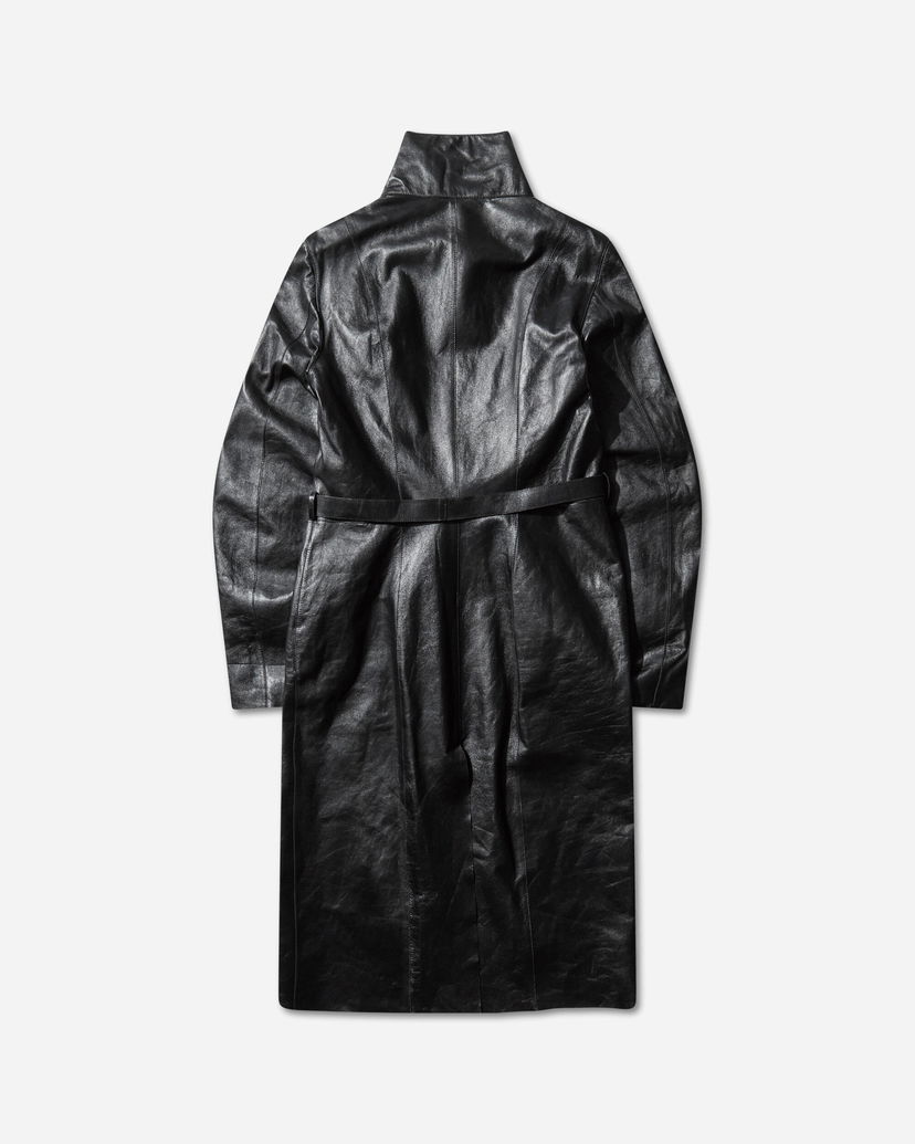 Trenčkot OUR LEGACY Leather Belted Concealed Coat Crna | W4259CS 001