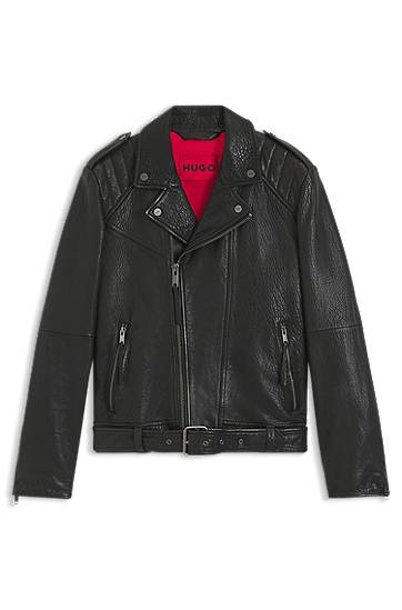 Jakna BOSS Regular-fit biker jacket in buffalo leather Crna | 50542108