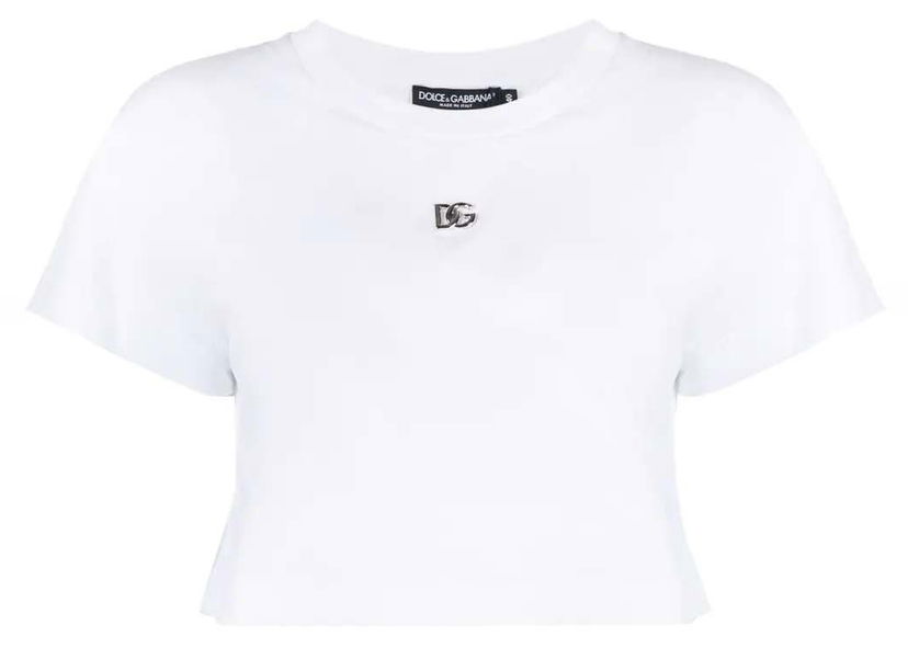 Crop top Dolce & Gabbana Cropped Logo Plaque T-shirt White Bijela | F8S21ZG7EOW
