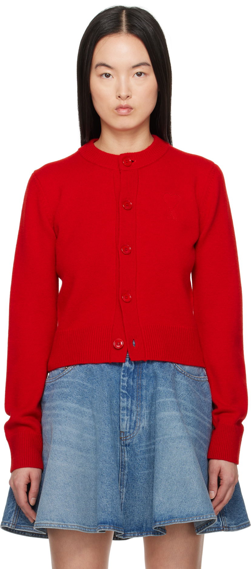 Džemper AMI AMI Paris Ami de Coeur Crewneck Wool Cardigan Crvena | FKC171.KN0071