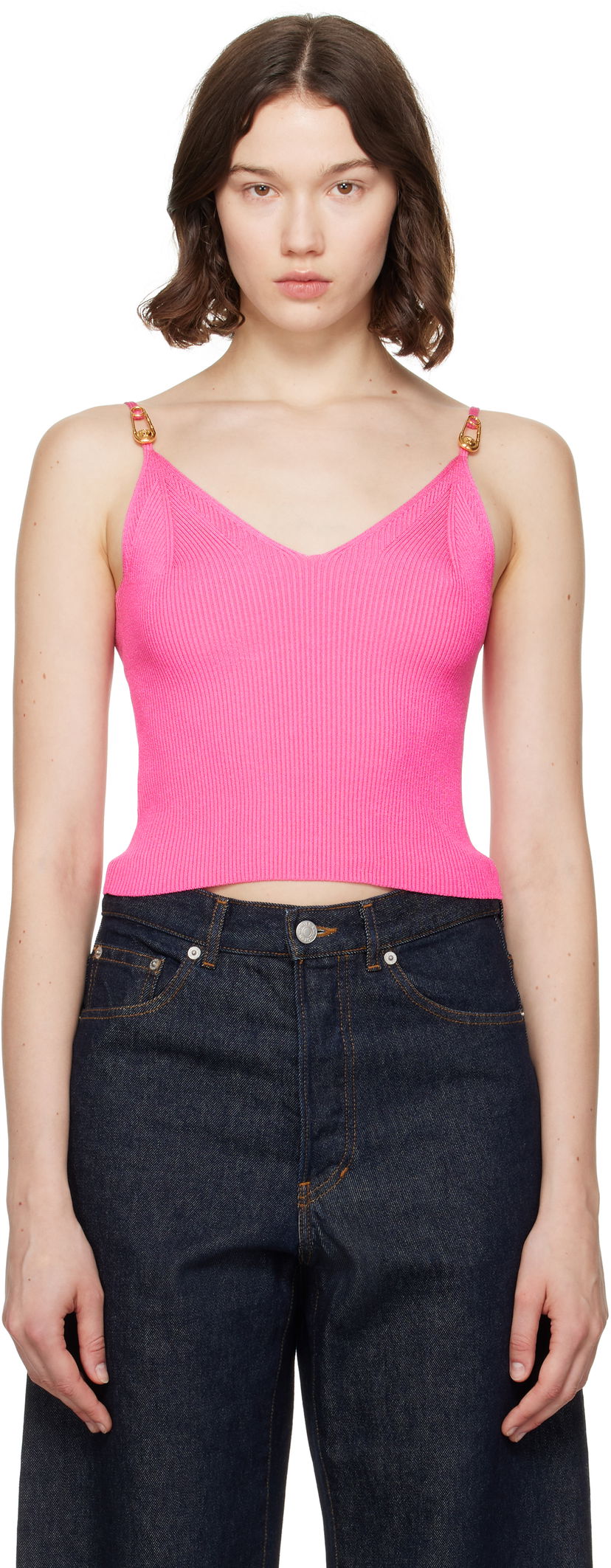 Majica bez rukava Versace Versace Safety Pin Knit Crop Camisole Ružičasta | 1017770_1A12699