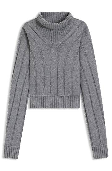 Džemper BOSS Virgin Wool and Cashmere Rollneck Cropped Sweater Siva | 50547893