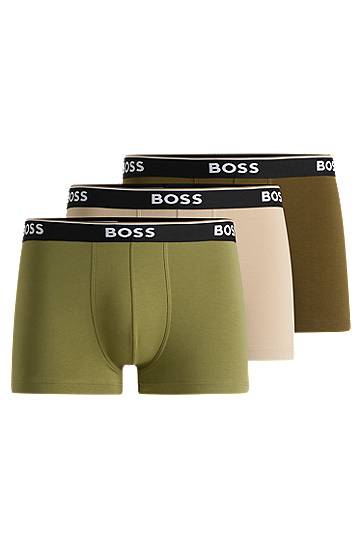 Bokserice BOSS BOSS Stretch-Cotton Trunks with Logo Waistbands, Three-Pack Zelena | 50531684
