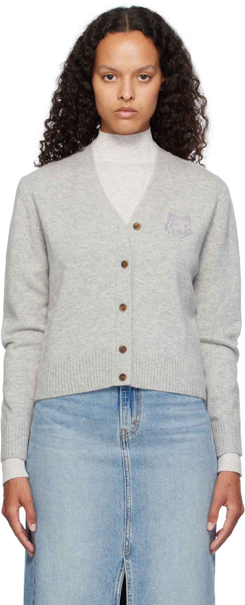 Džemper MAISON KITSUNÉ Embroidered Cropped Cardigan Siva | NW00510KT1112