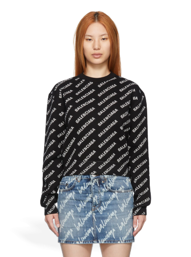 Džemper Balenciaga Mini Allover Sweater Crna | 694255 T3233