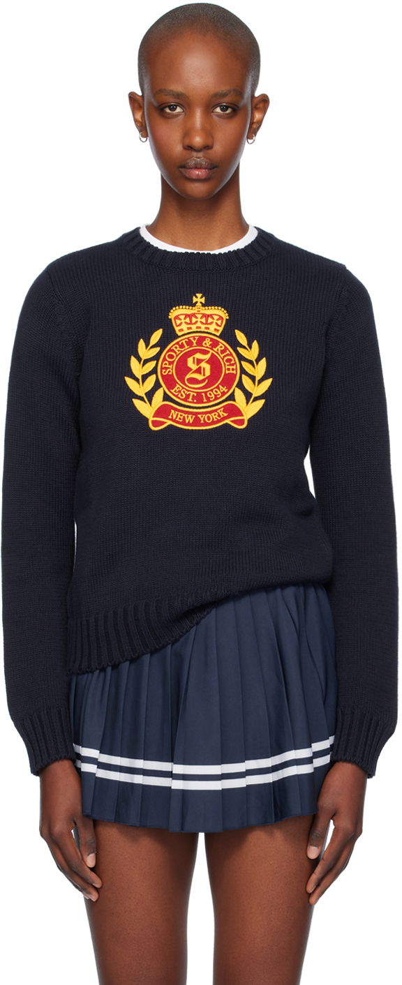 Džemper Sporty & Rich Crest Knitted Crewneck Sweater Tamnoplava | WS065516243BL32