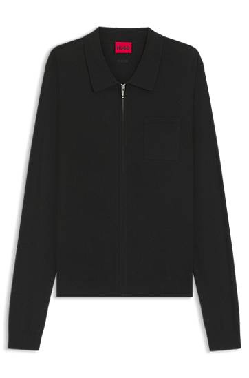 Jakna BOSS Regular-Fit Knit Zip-Front Jacket Crna | 50543769