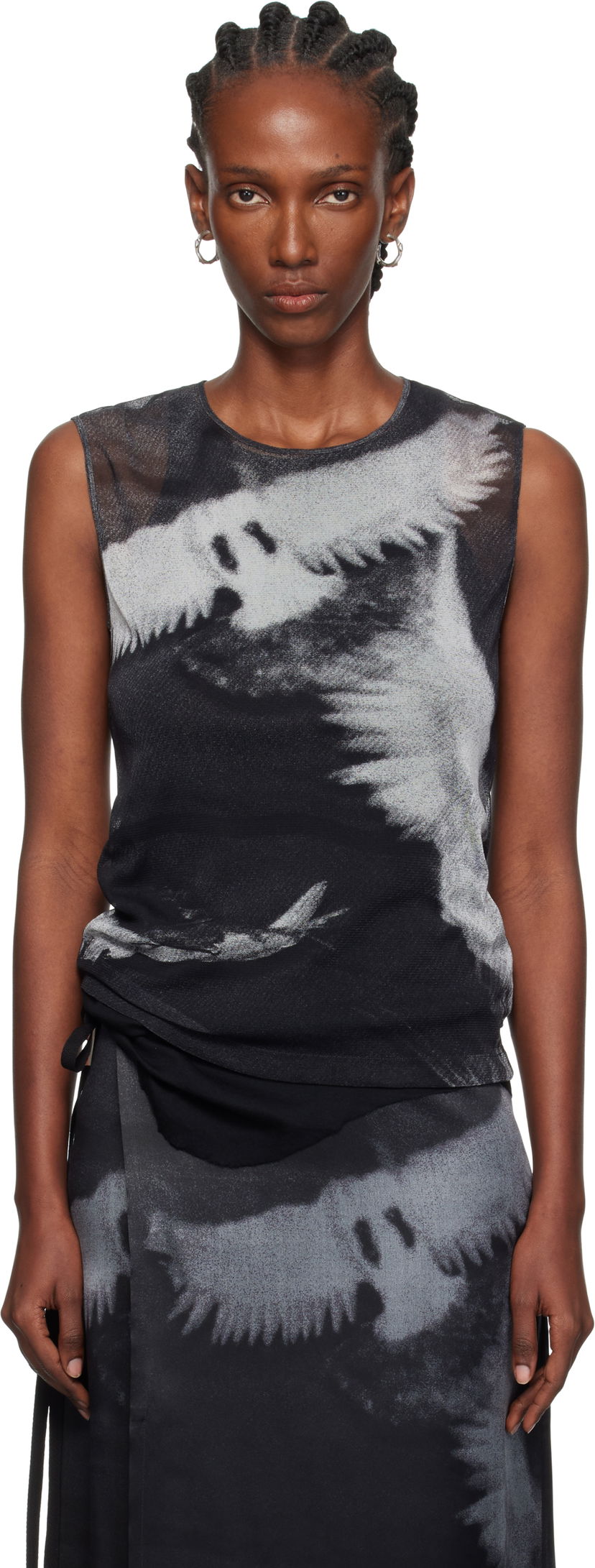 Majica bez rukava Ann Demeulemeester Ann Demeulemeester Doves Printed Tulle Tank Top Crna | 2520-W-JTO05-FA657-D0097