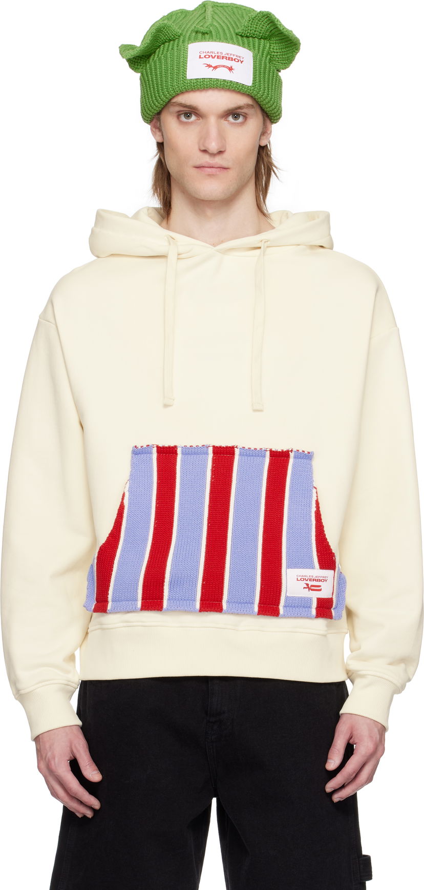Dukserice Charles Jeffrey Loverboy Charles Jeffrey LOVERBOY Knit Patch Rabbit Ears Hoodie Bijela | 54100901