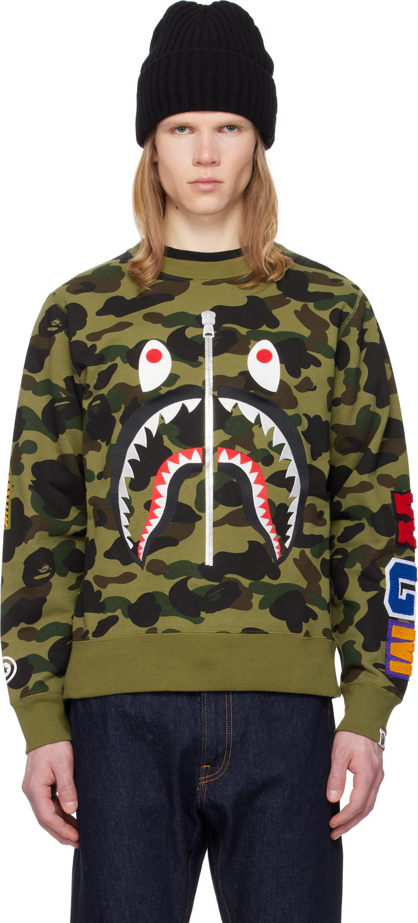 Dukserice BAPE A Bathing Ape 1st Camo Shark Crewneck Sweatshirt Zelena | 001SWK801010M