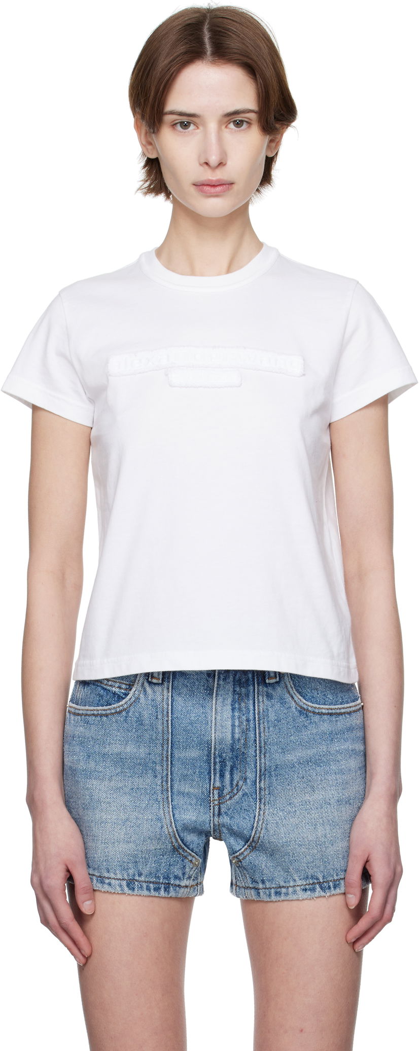 Majica kratkih rukava Alexander Wang Alexander Wang Distressed Logo Cropped T-Shirt Bijela | 1CC1251991