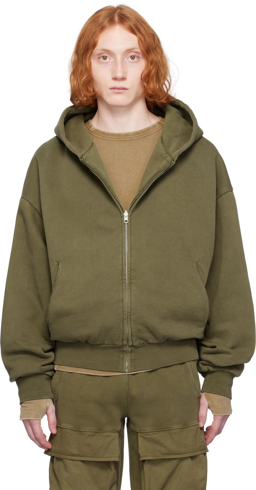 Dukserice Entire Studios Entire Studios Thermal Zip-Up Hoodie Zelena | ES2488MI