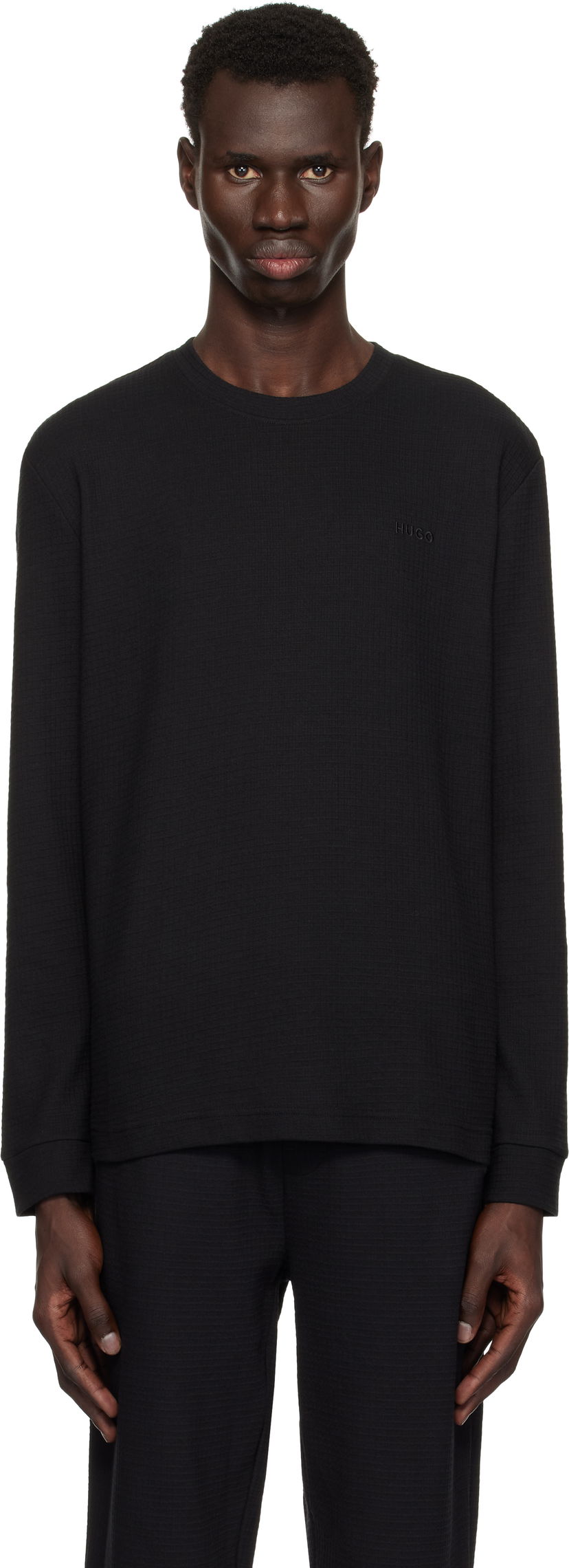 Majica kratkih rukava BOSS Hugo Embroidered Logo Long Sleeve T-Shirt Crna | 50532022
