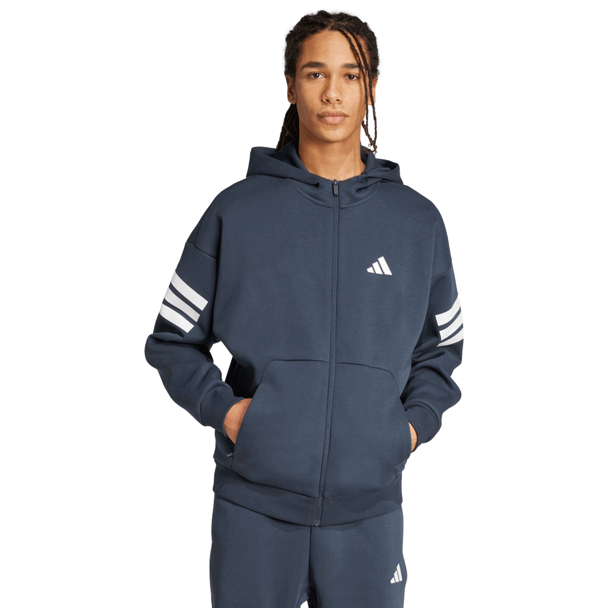 Dukserice adidas Originals 3-Stripes Full-Zip Hoodie Tamnoplava | JW7107, 0