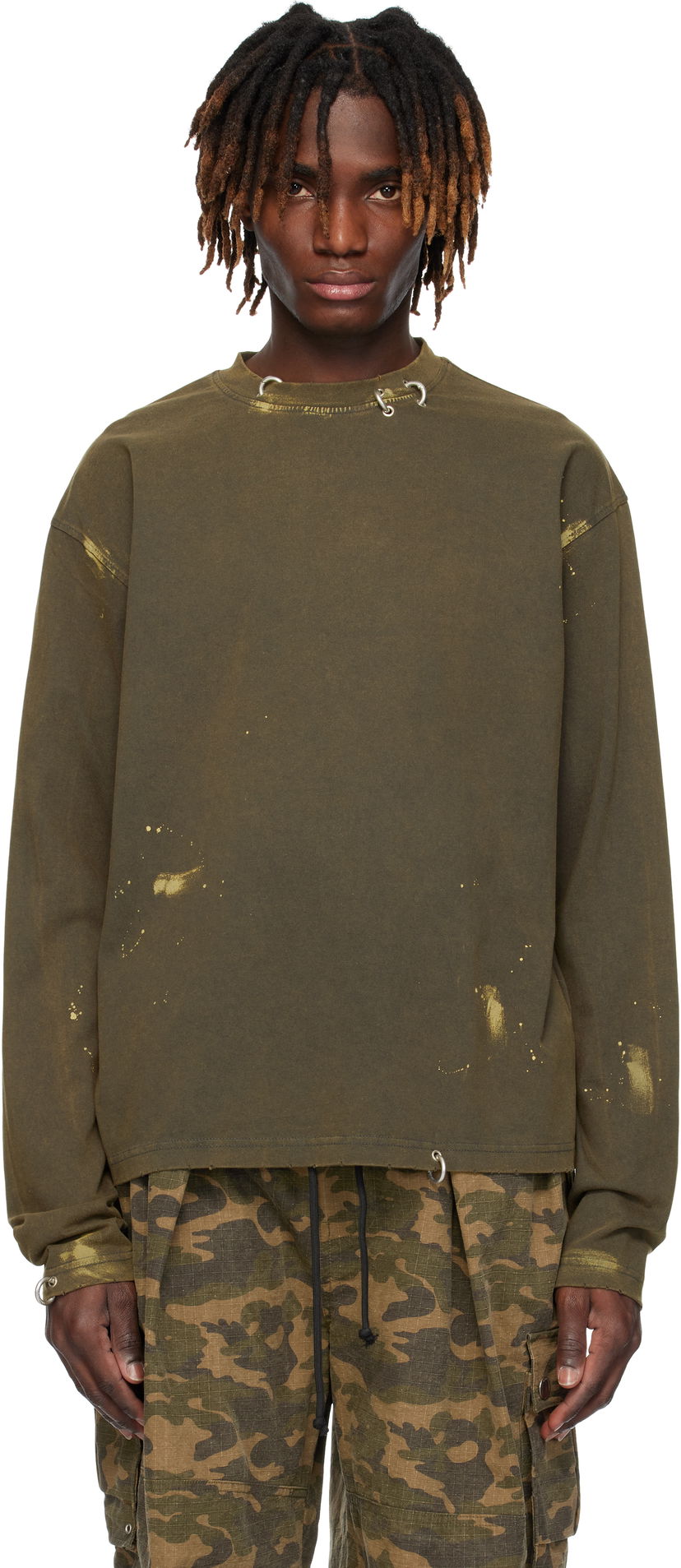 Džemper We11done We11done Pierced Long Sleeve T-Shirt Zelena | WD-TT0-25-771-U-CH