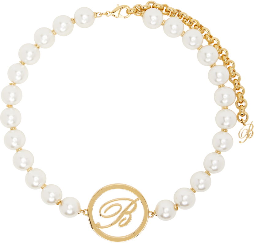 Ogrlica Blumarine Blumarine Faux-Pearl Choker Necklace with Initial Pendant Metalik | P522W313A
