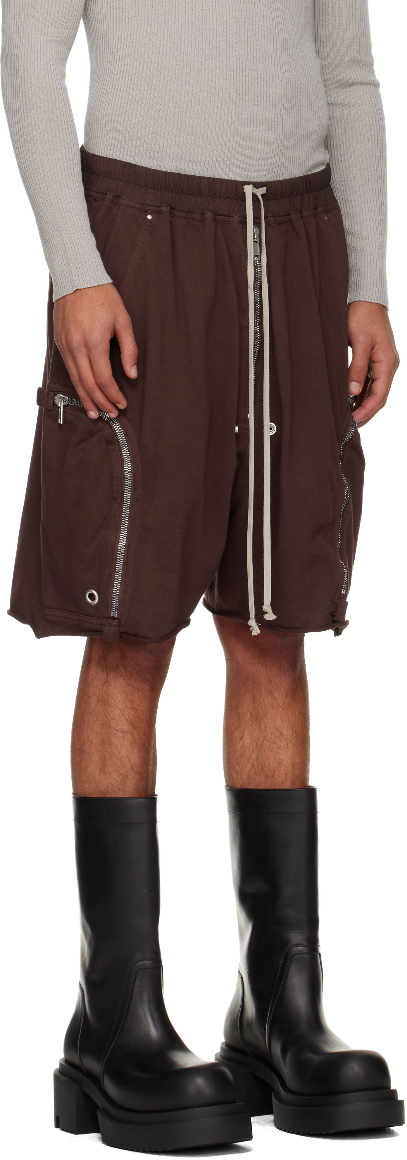 Kratke hlače Rick Owens Rick Owens DRKSHDW Concordians Bauhaus Drawstring Zipped Cargo Shorts with Raw Hem Smeđa | DU02E7389 RIG, 1
