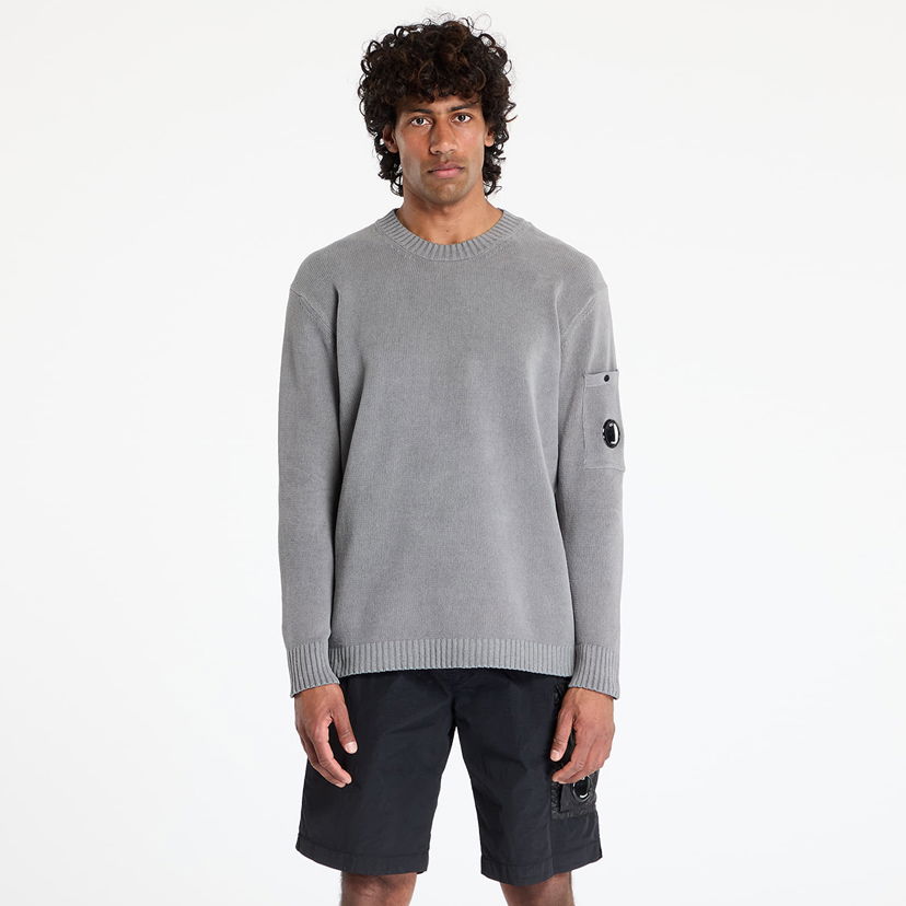 Džemper C.P. Company C.P. Company Chenille Cotton Lens Crewneck Knit Siva | 18CMKN068A005687G-935