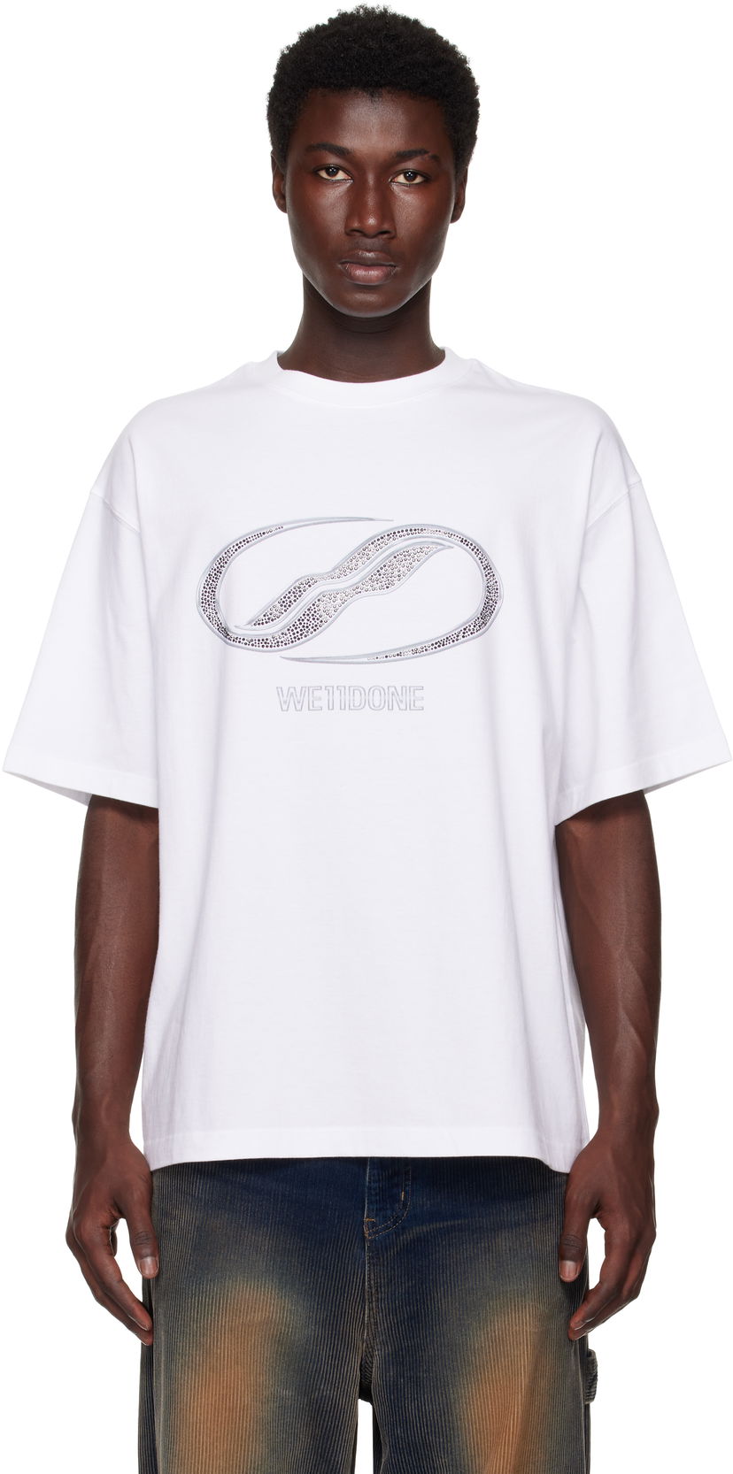 Majica kratkih rukava We11done We11done Rhinestoned Se11done Logo T-Shirt Bijela | WD-TT2-25-738-U-WH