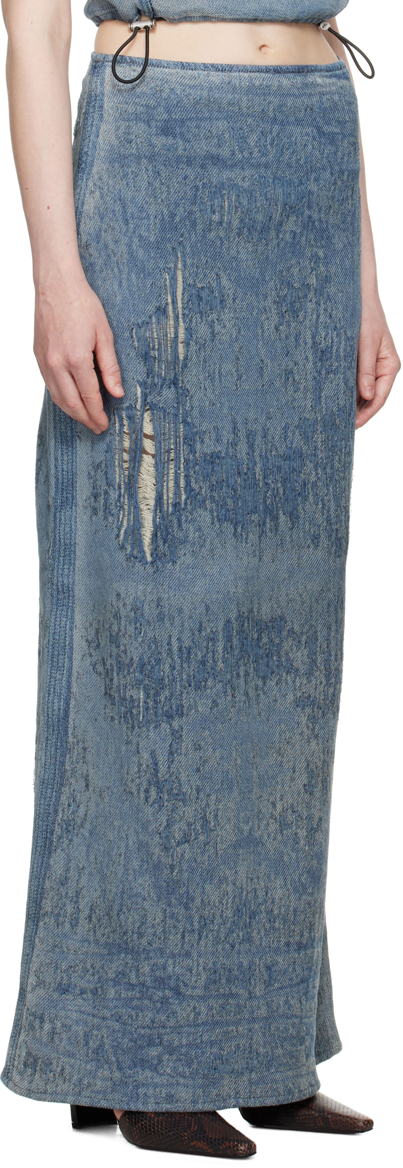 Suknja Diesel Diesel De-Megan-Fsg Distressed Denim Maxi Skirt Plava | A18934 068RQ, 1