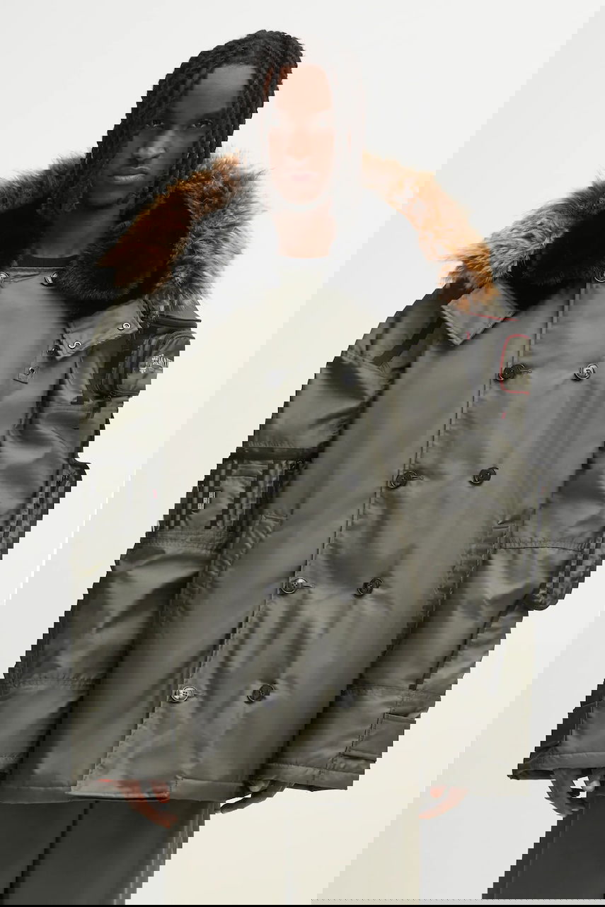 Parka Martine Rose Martine Rose Double-Breasted Faux Fur Trim Bumbag Parka Zelena | 747WO16003, 0