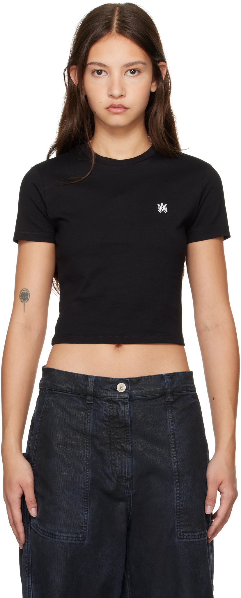 Crop top AMIRI 'MA' Embroidered Baby Tee Crna | AWJYTE1020