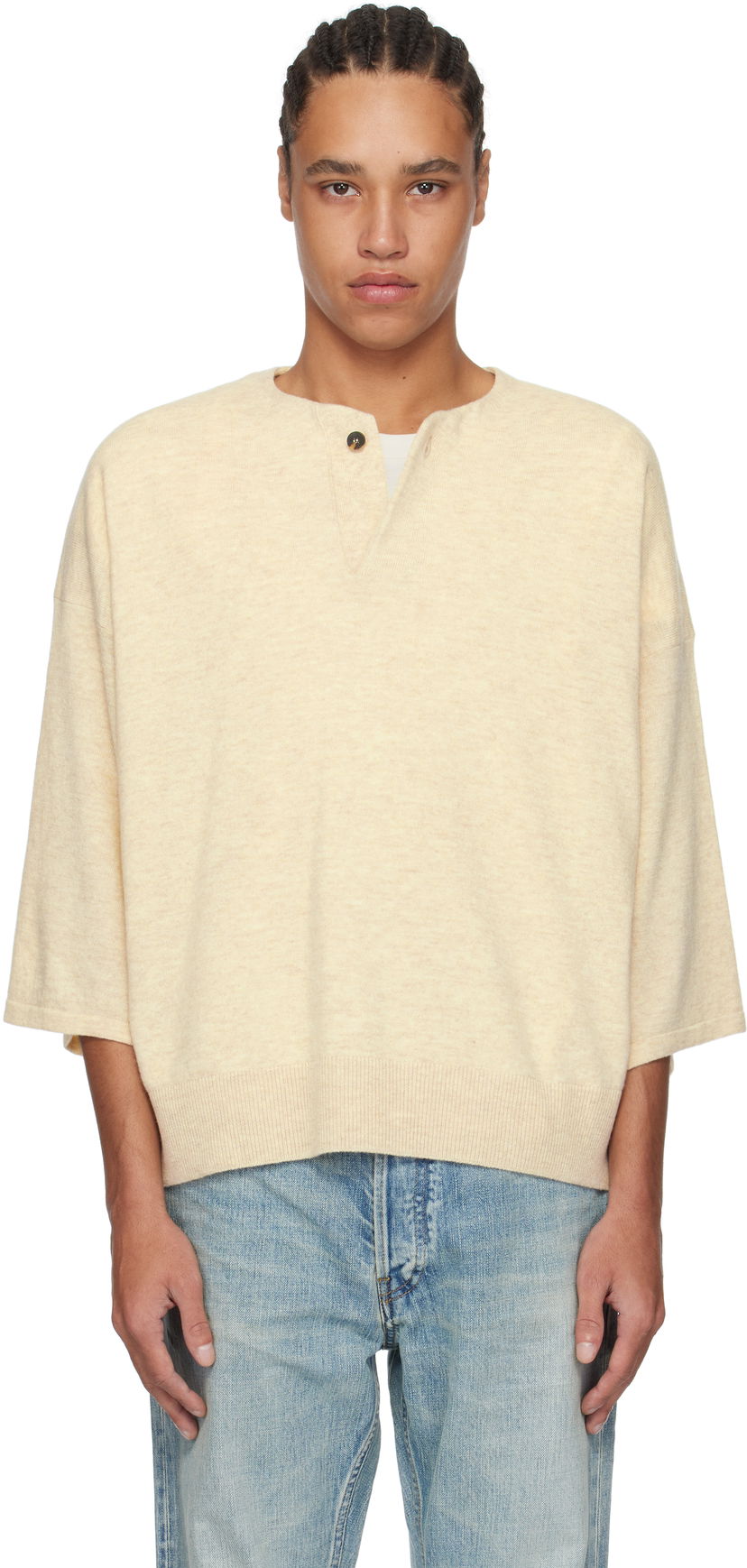 Džemper Fear of God Fear of God Fine Knit Henley Bež | FGE220-213LAW