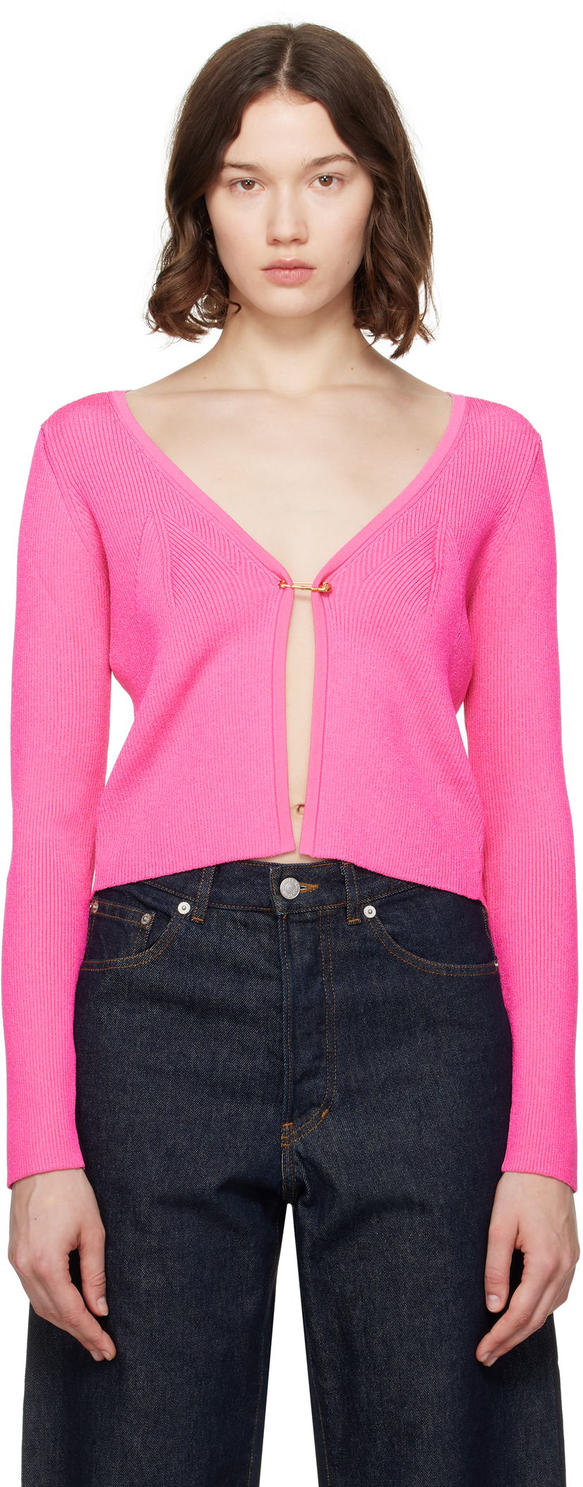 Džemper Versace Versace Safety Pin Ribbed Knit Cardigan Ružičasta | 1020887_1A12699