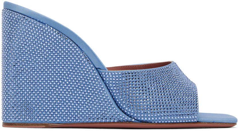 Dodaci Amina Muaddi Amina Muaddi Lupita Crystal Wedge Sandals Plava | LUPITA CRYSTAL WEDGE SATIN