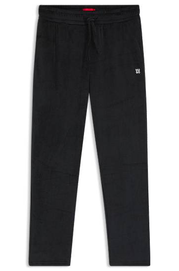 Trenirka BOSS Ribbed-velvet Drawstring Tracksuit Bottoms with Stacked Logo Label Crna | 50549838