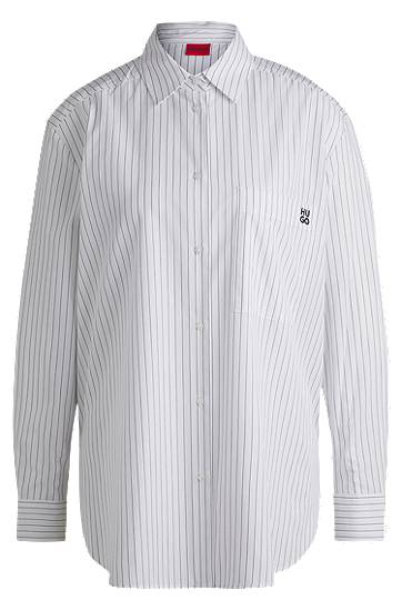 Košulja BOSS Oversized Striped Cotton Shirt Bijela | 50533037