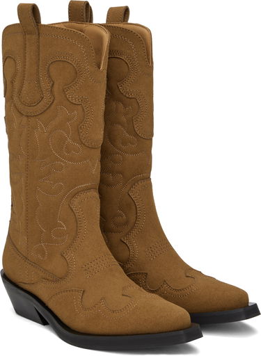 Odjeća GANNI GANNI Mid Shaft Embroidered Western Boots Smeđa | S2742, 3