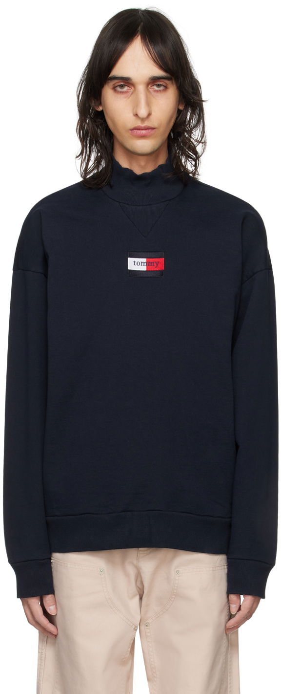 Dukserice Tommy Hilfiger Tommy Jeans Navy Embroidered Turtleneck Crna | DM17307 DW5