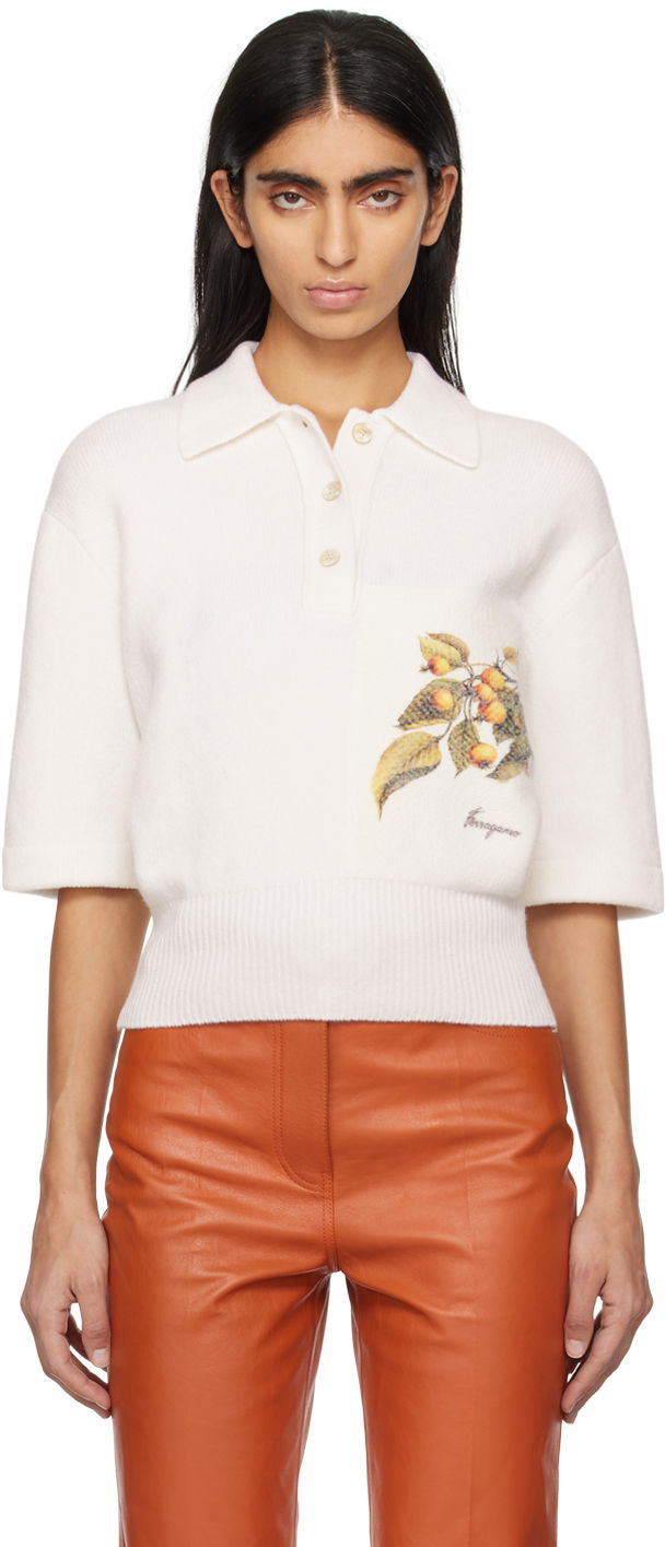 Polo majica FERRAGAMO Floral Polo Shirt Bijela | 112661 - 771155