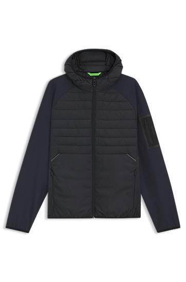 Pernata jakna BOSS Water-Repellent Hooded Jacket with Zipped Sleeve Pocket Crna | 50541032