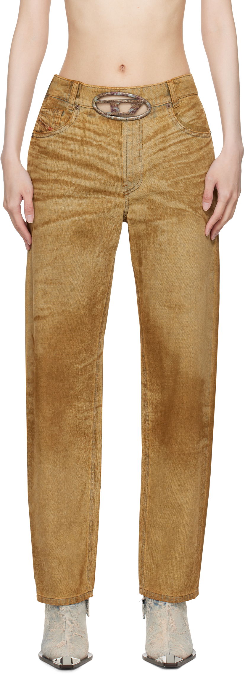 Jeans Diesel Straight Fit Jeans With Embossed Belt Bež | A16677 0AJET
