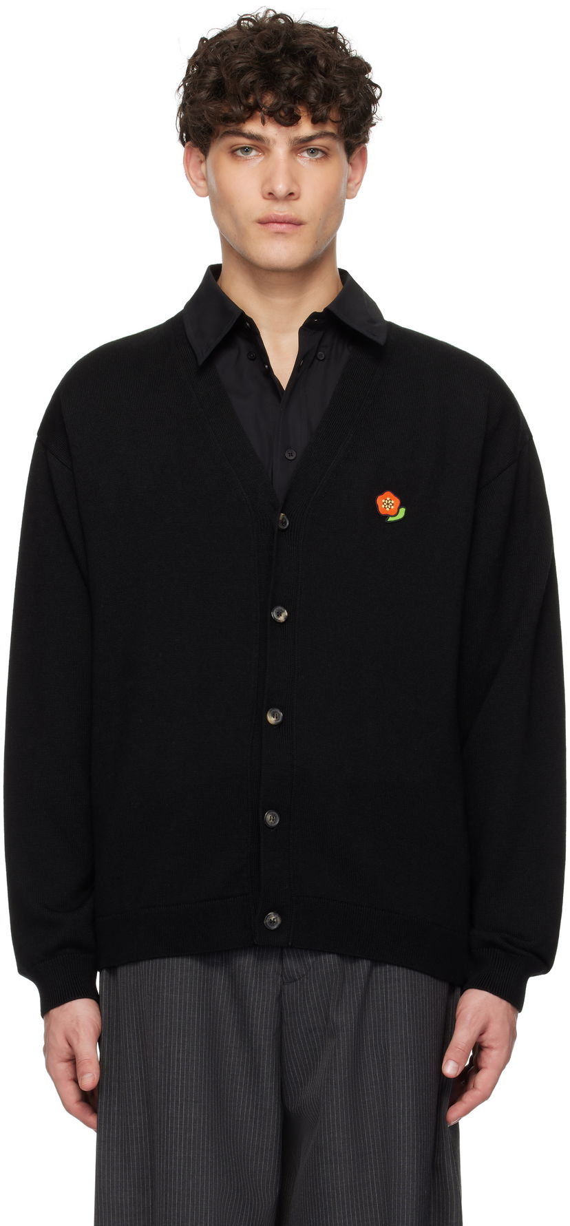 Džemper KENZO Wool Cardigan With Flower Applique Crna | FF55CA7263LB