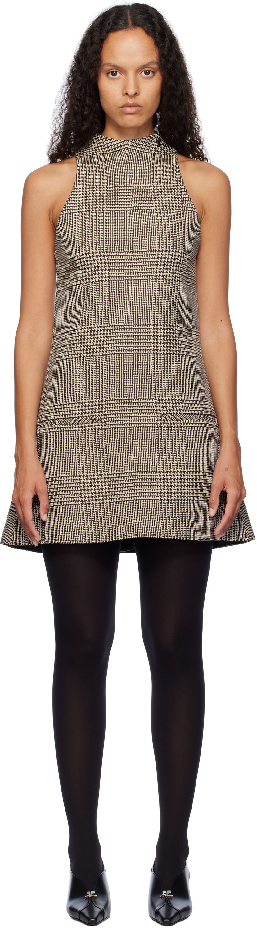 Haljina Courrèges Sleeveless Prince Of Wales A-Line Mini Dress Crna | 324CRO456PL0165