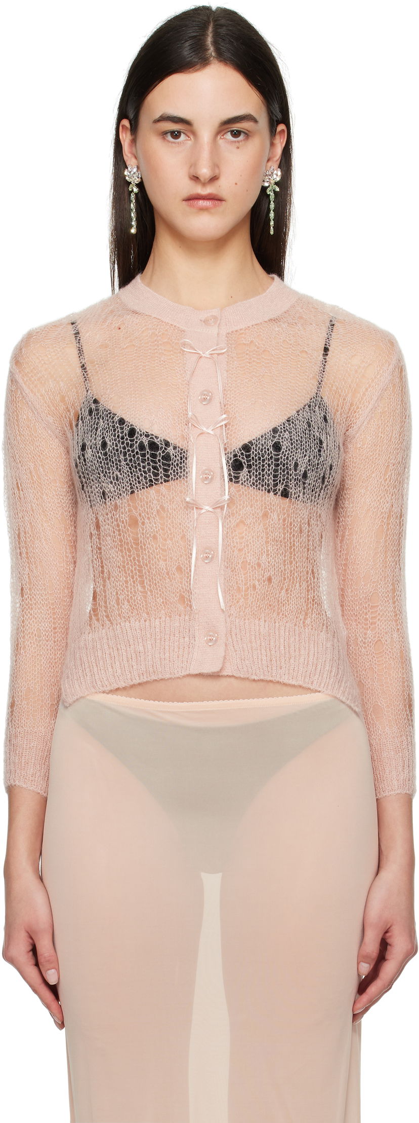 Džemper Simone Rocha Simone Rocha Cropped Open Knit Cardigan Ružičasta | AMK20R 0643