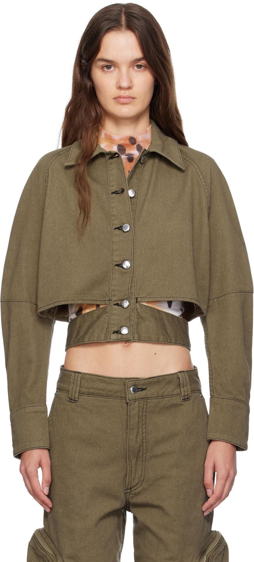 Jakna Eckhaus Latta Eckhaus Latta Ellipse Cropped Denim Jacket Zelena | 1121A-EL-PF25-E -