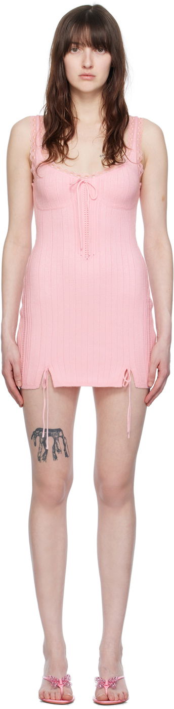 Haljina GUIZIO Guizio Dainty Lace-Trim Knit Mini Dress Ružičasta | S24601S012