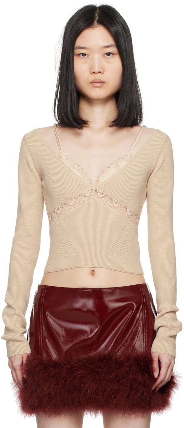 Crop top Blumarine Lace Trimmed Knit Top Bež | A422M460A