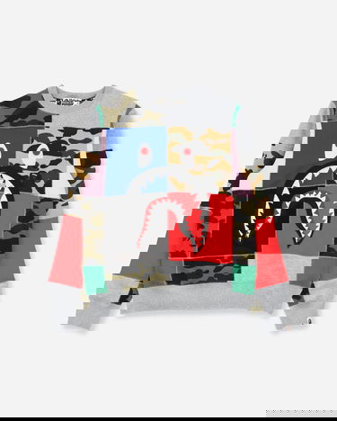 Dukserice BAPE Patchwork Shark Wide Crewneck Sweatshirt Siva | 1G30113003 MULTI, 0