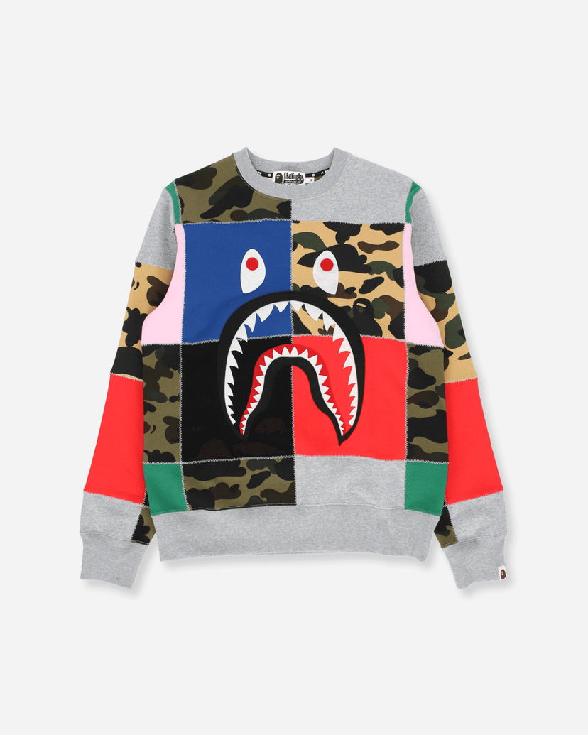 Dukserice BAPE Patchwork Shark Wide Crewneck Sweatshirt Siva | 1G30113003 MULTI