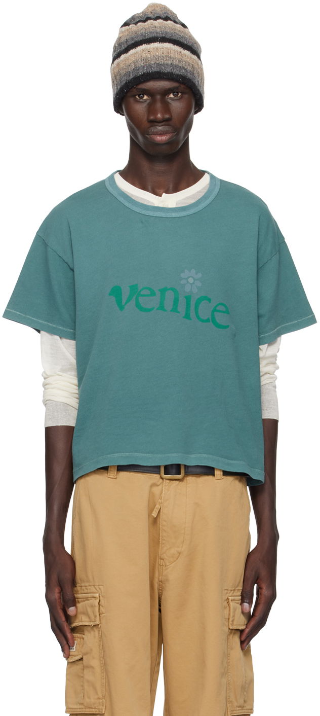 Majica kratkih rukava ERL 'Venice' Print Cropped T-Shirt Plava | ERL09T001