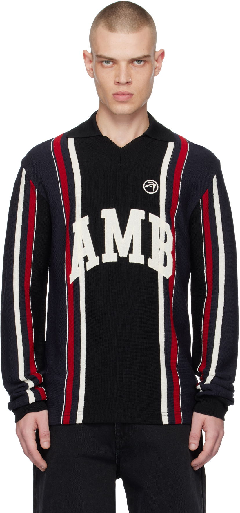 Polo majica Ambush Striped Long Sleeve Polo With Logo Embroidery Crna | BMHV007F24KNI0011031