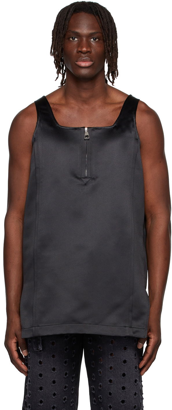Majica bez rukava We11done We11done Zip-Front Satin Tank Top Crna | WD-BL1-22-129-M-BK